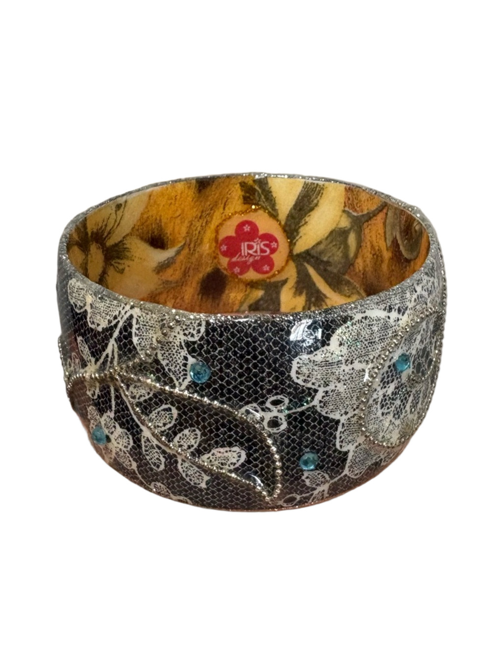 🌸3 For $30🌸Vintage Iris Designs Floral Resin Bangle with Teal Accent Stones